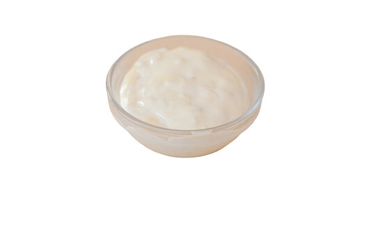 Creamy dipping sauce in small glass bowl