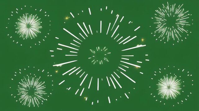 Festive fireworks bursting in celebration against a clean green backdrop with subtle golden accents