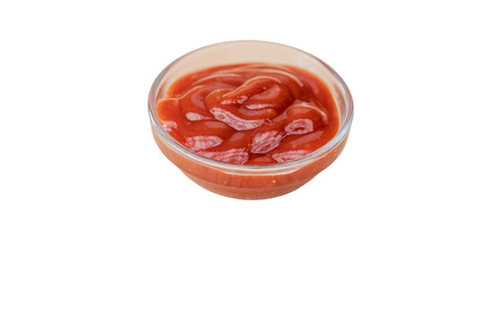 Ketchup sauce in glass bowl with transparent background