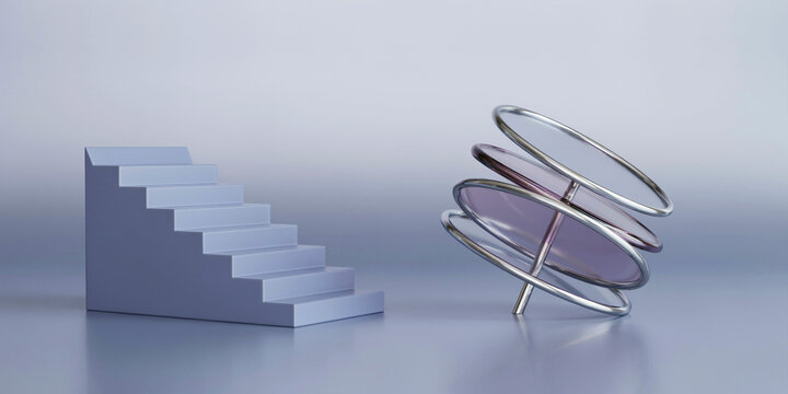 Abstract Floating Circular Platforms or Steps Modern Futuristic Architectural Design