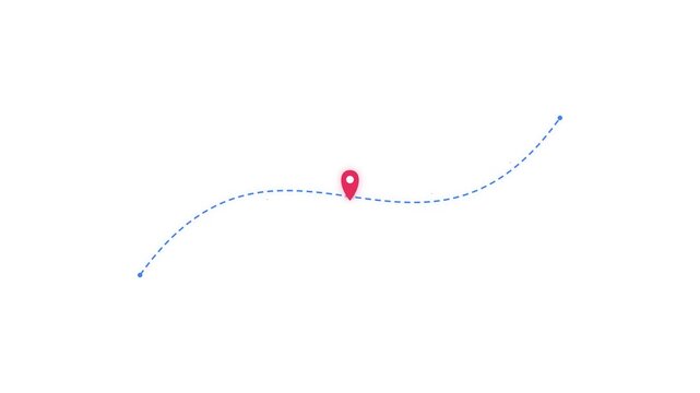 Blue dashed line travel route with a red map pin for navigation, tracking, shipping logistics, and destination planning on a clean white background