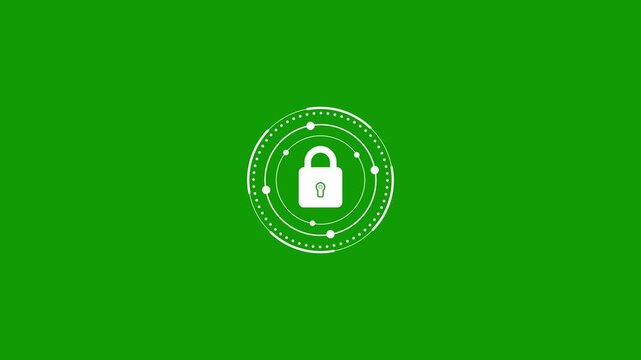 Futuristic security shield icon with locked padlock on green screen. Animated of safety icon, security icon, privacy icon, password icon.