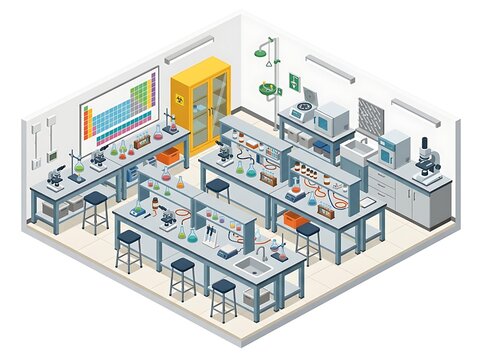 Isometric School Science Laboratory &ndash; Education STEM Scene Illustration