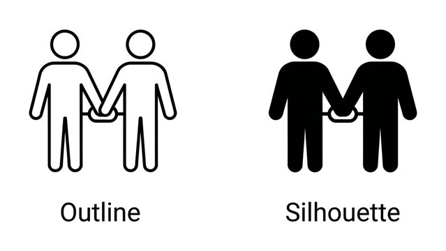 Two figures holding hands, illustration and silhouette