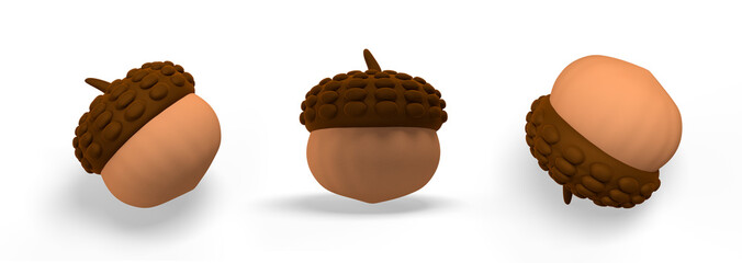 Fototapeta premium 3D Cozy Autumn Acorn Icon, Cute Fall Oak Nut Seed, Brown Clay Style