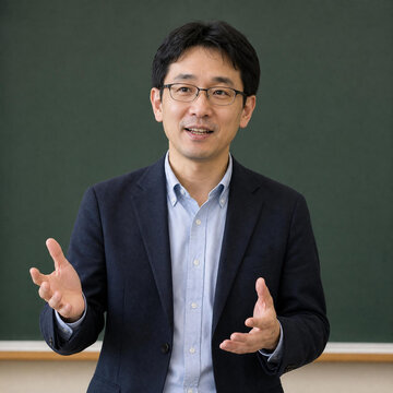 黒板の前に立って説明している先生（講師）　学校や塾の授業のイメージ