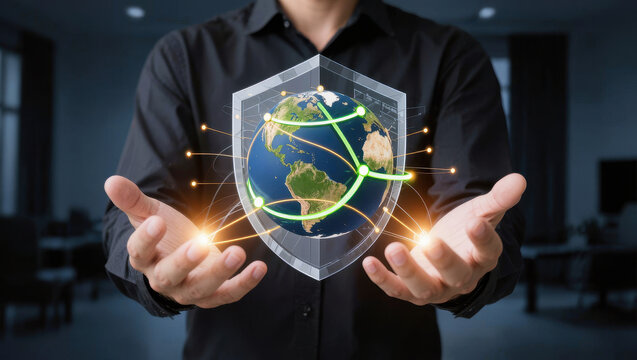 Digital globe shield security network protection technology global connection internet cyberspace data cloud encryption