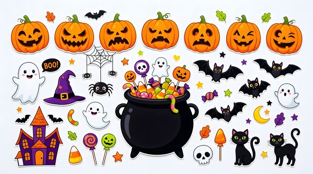 A festive collection of hand drawn illustrations for a spooky and fun happy halloween celebration design project
