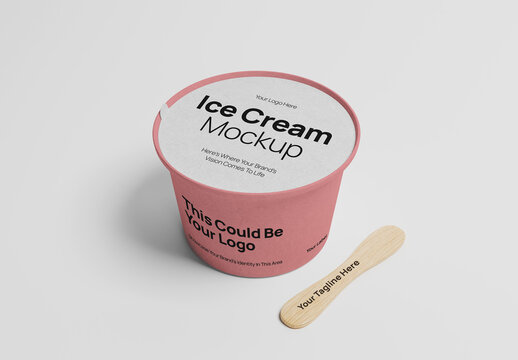 Ice Cream Cup with Stick Mockup