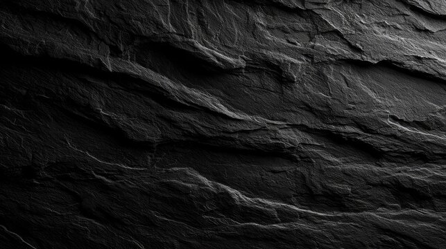 Close-up of rough, dark, textured stone with layered striations