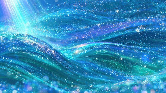 Ethereal waves of shimmering stardust flow and sparkle in luminous light