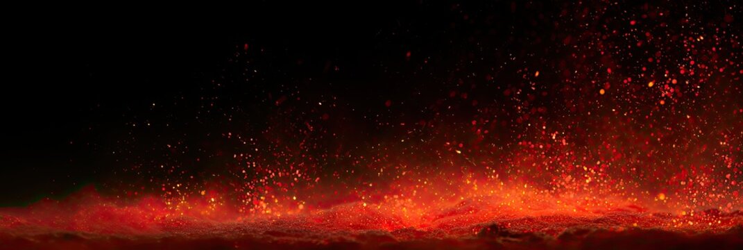 Intense, glowing embers and fiery particles erupting against a dark backdrop