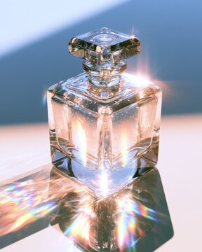 Elegant Perfume Bottle Isolated on White With Iridescent Light