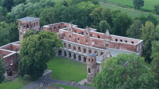 Aerial view of the Zamek Twork&oacute;w palace ruins in Poland