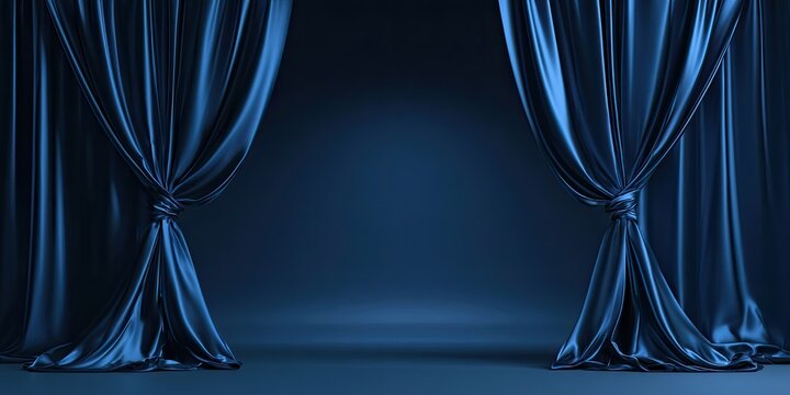 Dramatic blue satin curtains elegantly drawn, creating a sophisticated backdrop