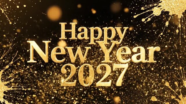 Golden Happy New Year 2027 text on black background