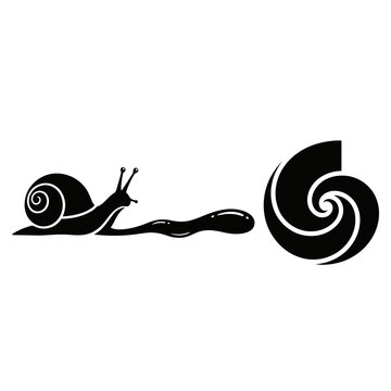 Minimalist black snail and spiral shell logo with footprint, clean vector design for branding