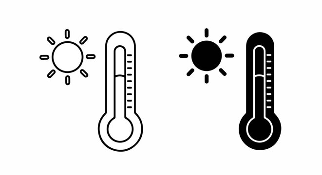 Temperature thermometer weather icon set: Flat icon, outline, glyph, linear , logo template - SVG icon - Black Icon, PNG icon- Clipart, sticker - icon set