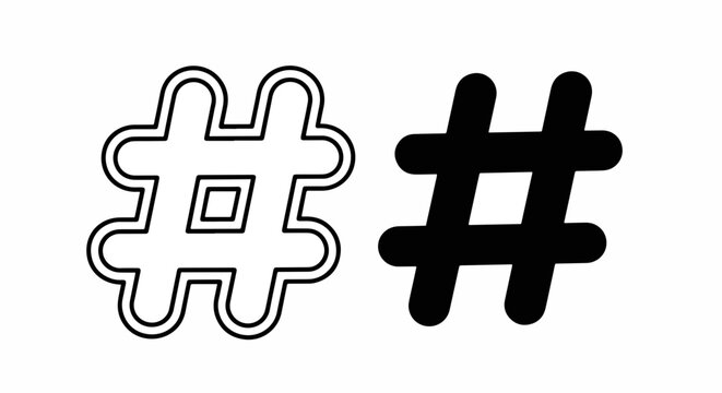 Hashtag symbol design for social media posts: Flat icon, outline, glyph, linear , logo template - SVG icon - Black Icon, PNG icon- Clipart, sticker - icon set