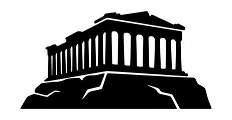 Naklejka premium Ancient Greek Temple Silhouette, Classical Architecture Landmark Icon, Athens Acropolis Monument Vector Art, Historic Building Symbol for Travel and Culture