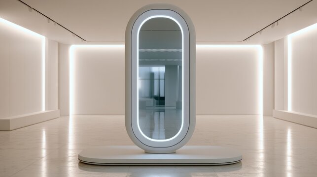 Futuristic Smart Mirror Display Station in Retail Store