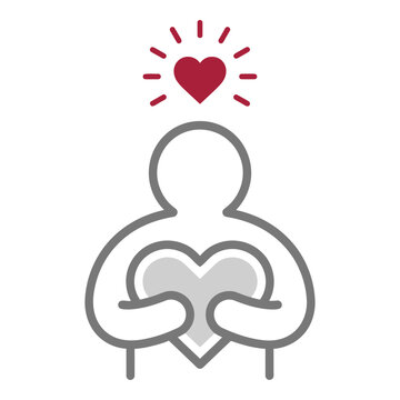 Person holding heart with heart above head symbolizing love and care