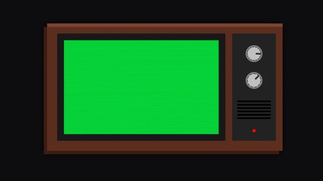 A vintage television set displayed against a dark background with looping screen animation
