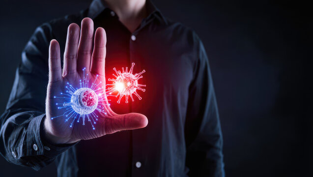 Hand virus protection, medical concept, digital health, immune system, infection control, hygiene care