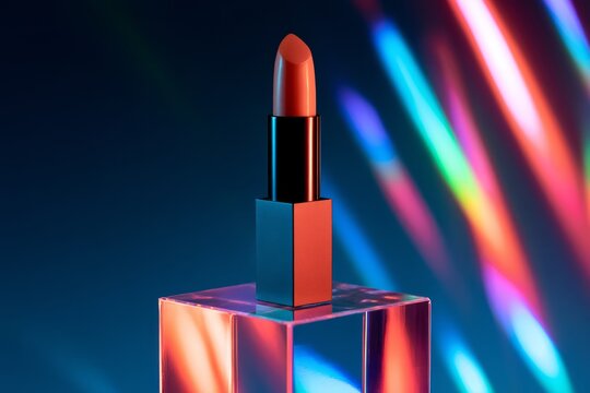 Matte Lipstick Tube on Glossy Holographic Surface