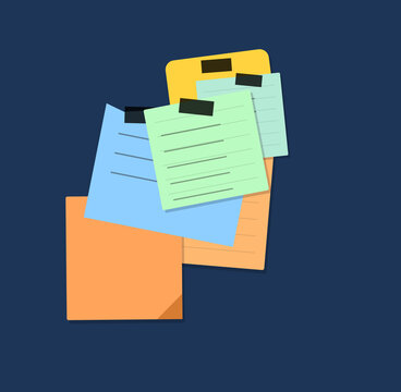 Colorful overlapping abstract sticky notes with black tabs
