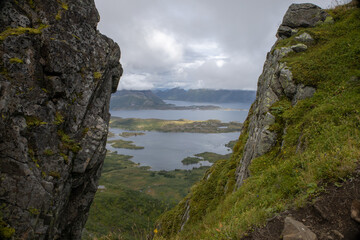 Beautiful summer landscape view of Svolvaer from Mount Floya in Lofoten, Norway © Adam