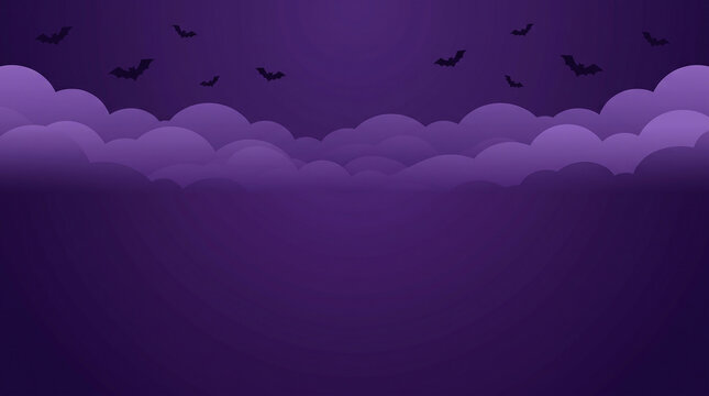 Spooky night sky with flying bats and dark purple clouds silhouette halloween background
