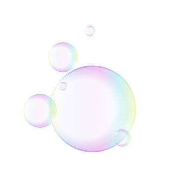 Group of colorful soap bubbles cluster isolated on transparent background