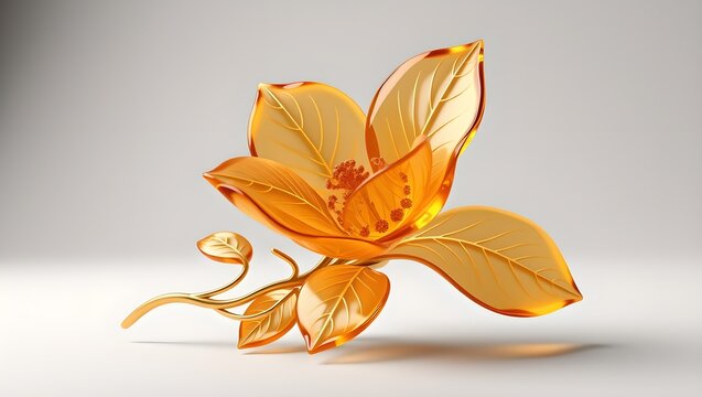 Luxurious Amber Gemstone Flower with 24k Gold Veins Isolated on Neutral Background
