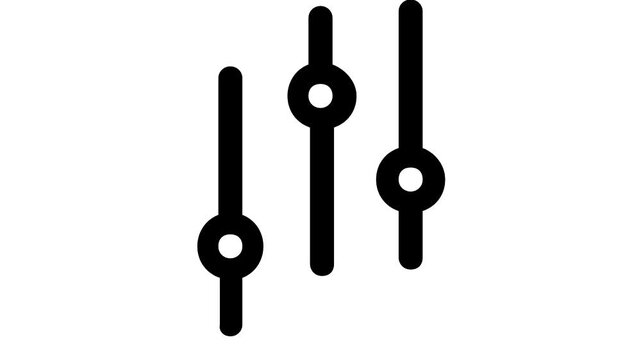 An animated graphic showing three vertical adjustment sliders with moving knobs on a plain surface