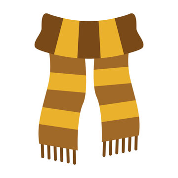 A flat vector illustration of a striped winter scarf with fringe.