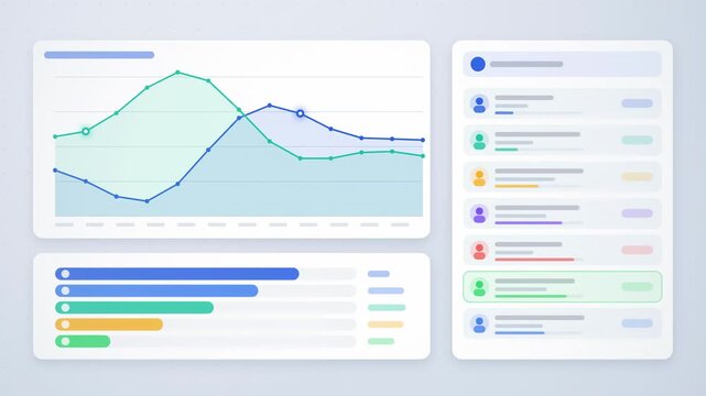 Abstract animated deals advancing through a sales pipeline drawn as blue and cyan lines and dots on a bright, clean light background. Seamless looping 4K motion graphics video with free space for text