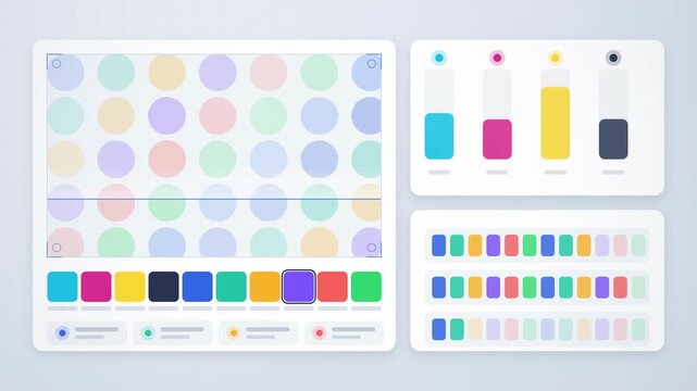 Abstract animated colour separations prepared in a print studio drawn as cyan and teal lines and dots on a bright, clean light background. Seamless looping 4K motion graphics video with free space for