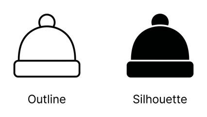 Fototapeta premium Winter Cap Outline and Silhouette
