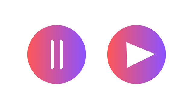 Modern pause and play button icons with vibrant purple gradient background