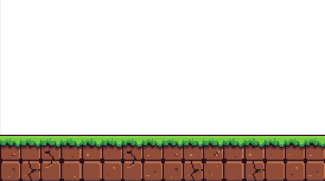 Pixel Art Grass Platform and Dirt Ground Border Game Asset