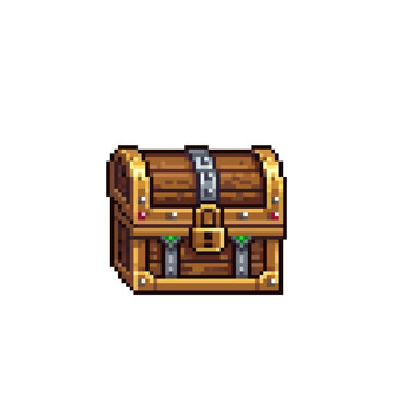 pixel art treasure chest with Golden Lock Fantasy Game Asset