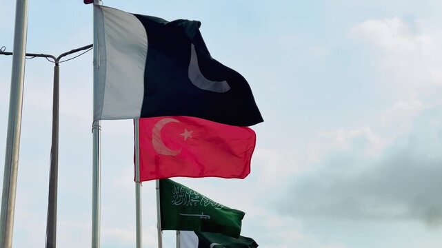 Pakistan Turkey Saudi Arabia Flags Waving, Joint Defence Agreement, Peace Security and Stability