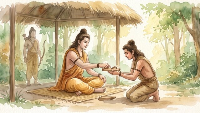 Bharat Receives Rama's Khadau at Chitrakoot &mdash; Sacred Ramayana Sandal Exchange in a Forest Hermitage

