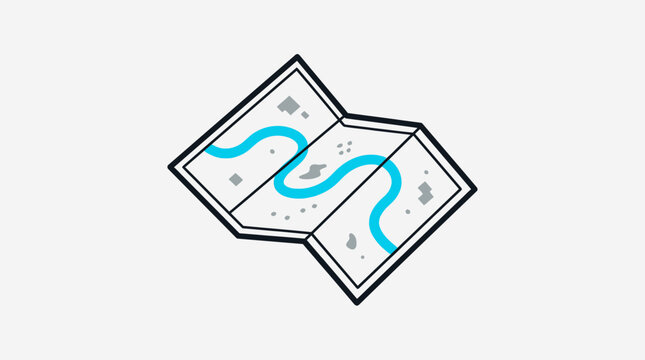 Folded map icon illustration with blue route line, perfect for navigation, travel, location, or journey planning