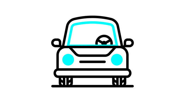 Minimalist Front View Car Icon with Blue Accents. Simple Line Art Automobile Graphic for Transportation and Travel Designs.