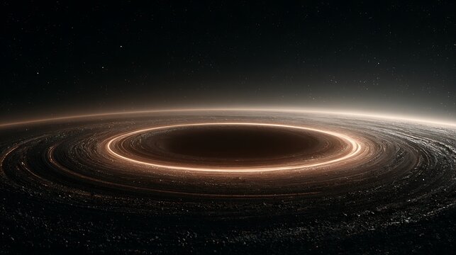 A black hole with a glowing accretion disk in deep space. Concept of cosmic mystery and celestial physics.
