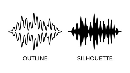 Naklejka premium Sound Wave Comparison: Two contrasting sound waves, one as a thin outline and the other as a solid silhouette, visually represent audio signals and their characteristics.