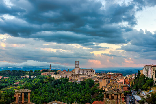 Basilica Of San Domenico Panorama Over Perugia Italy