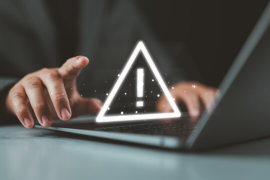 System hacked warning alert on laptop. error 404 alerts on a laptop, caution of spam in website digital Cyber attack on computer network, Virus, Spyware, Malware or Malicious software. Cyber security